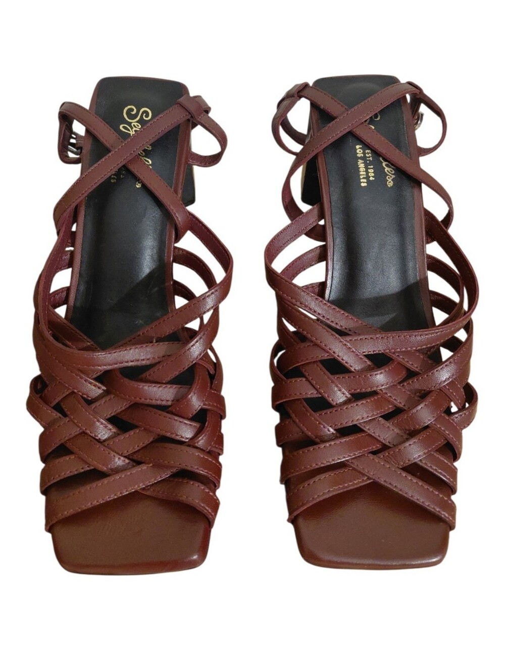 Seychelles Charter Crisscross Square Toe Ankle Strap Block Heel Sandals